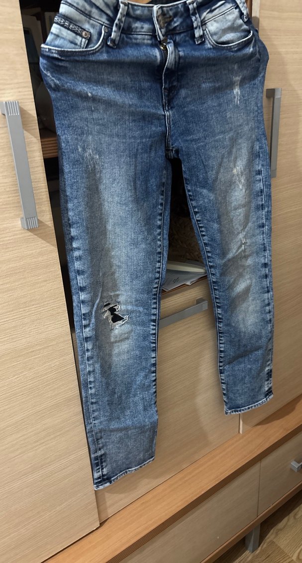 Kadın Mavi Bol Kesim Midi Boy Kot Pantolon - Görsel 2