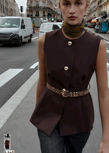 Zara Kahverengi Kemerli Kadın Yelek - Görsel 3