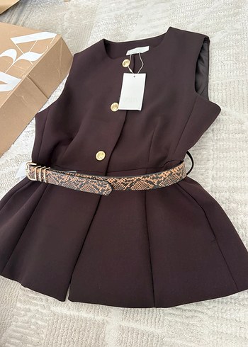 Zara Kahverengi Kemerli Kadın Yelek - Görsel 7