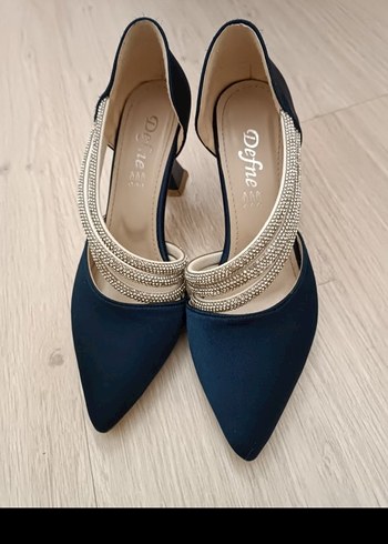 Mavi Süet Blok Topuklu Abiye Ayakkabı - Görsel 3
