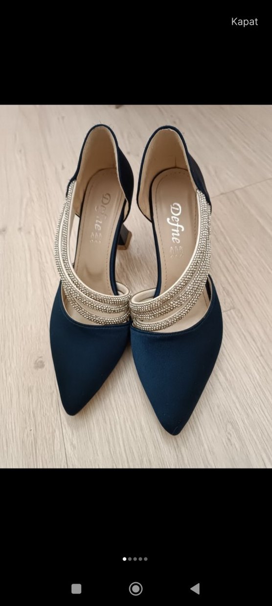 Mavi Süet Blok Topuklu Abiye Ayakkabı - Görsel 3