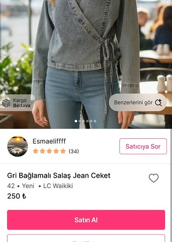 Gri Bağcıklı Kadın Denim Ceket - Görsel 6