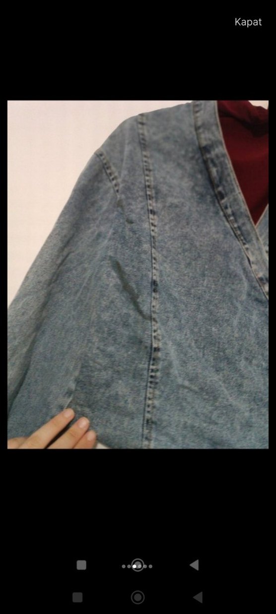 Gri Bağcıklı Kadın Denim Ceket - Görsel 3