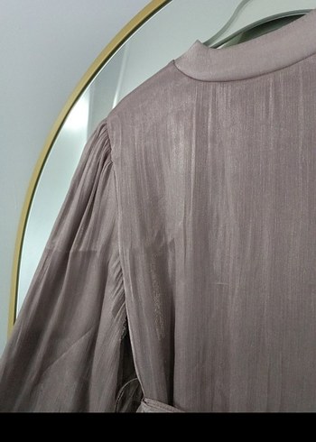 Pembe Uzun Kollu Kemerli Salaş Elbise - Görsel 3