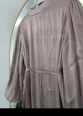 Pembe Uzun Kollu Kemerli Salaş Elbise - Görsel 4