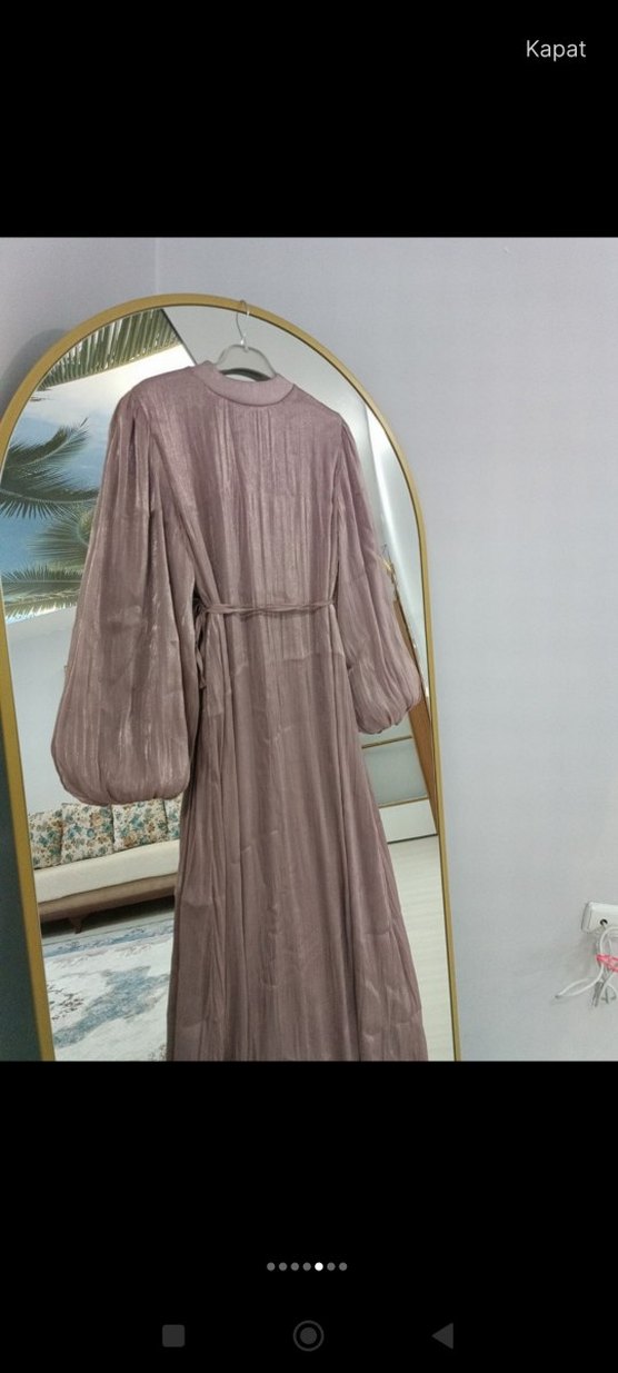 Pembe Uzun Kollu Kemerli Salaş Elbise - Görsel 5