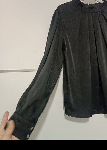 Siyah Pilili Uzun Kollu Kadın gomlek - Görsel 4