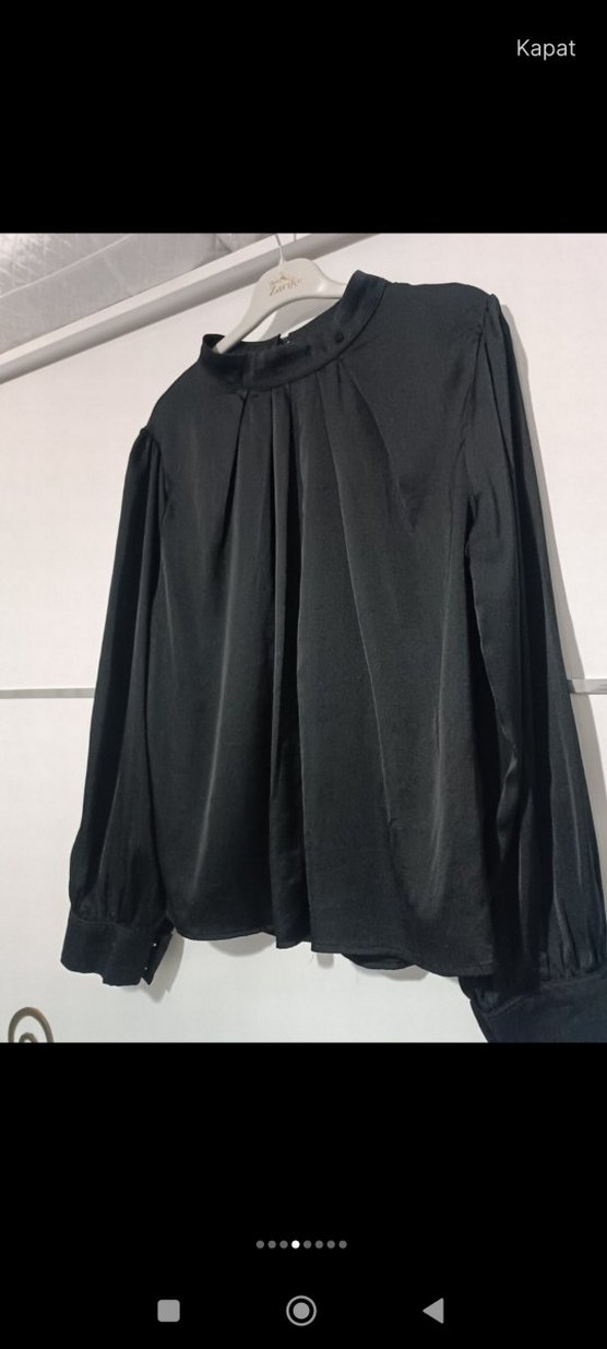 Siyah Pilili Uzun Kollu Kadın gomlek - Görsel 2