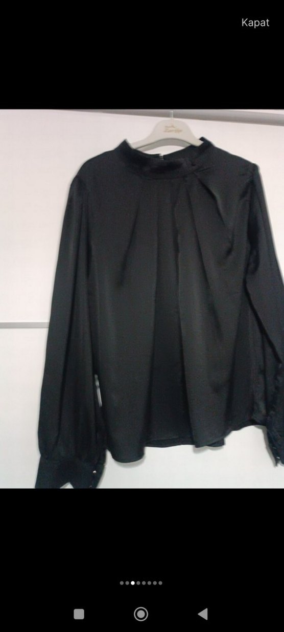 Siyah Pilili Uzun Kollu Kadın gomlek - Görsel 3