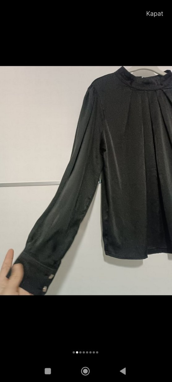 Siyah Pilili Uzun Kollu Kadın gomlek - Görsel 4