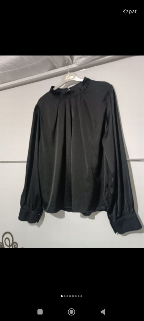 Siyah Pilili Uzun Kollu Kadın gomlek - Görsel 5