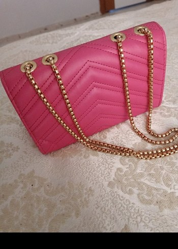Pembe Zincir Detaylı Kadın Deri Çanta - Görsel 2