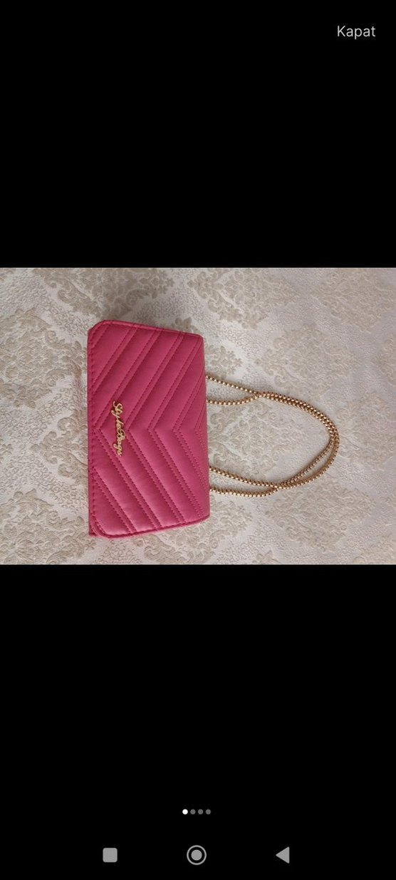 Pembe Zincir Detaylı Kadın Deri Çanta - Görsel 3