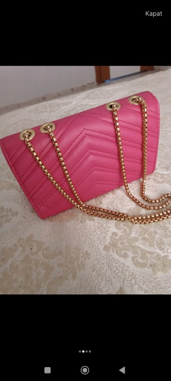 Pembe Zincir Detaylı Kadın Deri Çanta - Görsel 2