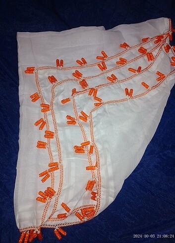 El örgüsü Boncuk işi el işi yazma tülbent eşarp şal  - Görsel 3