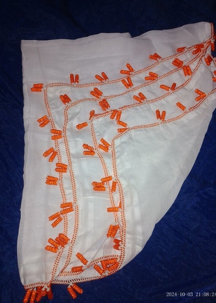 El örgüsü Boncuk işi el işi yazma tülbent eşarp şal  - Görsel 3