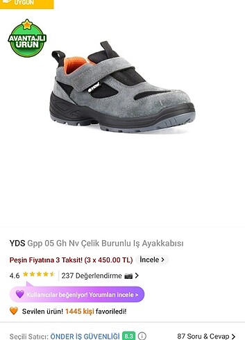 Diğer koruyucu iş ayakkabısı, çelik burunlu ayakkabı YDS