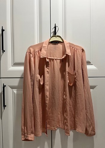 Pembe Keten Düğmeli Uzun Kollu Gömlek - Görsel 2