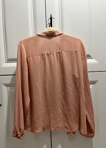 Pembe Keten Düğmeli Uzun Kollu Gömlek - Görsel 4