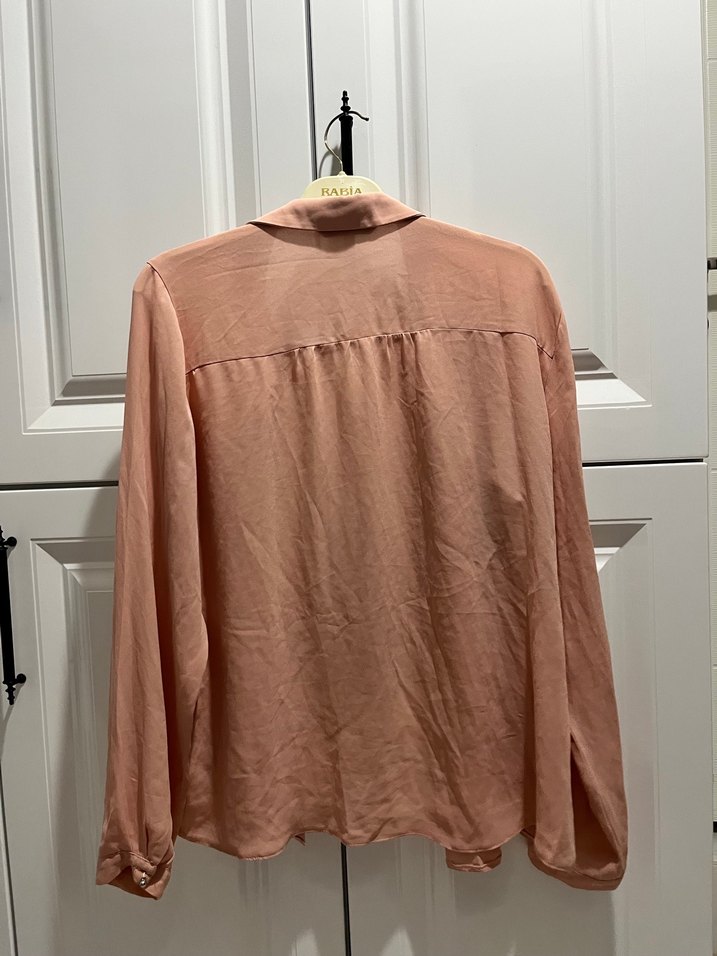 Pembe Keten Düğmeli Uzun Kollu Gömlek - Görsel 4