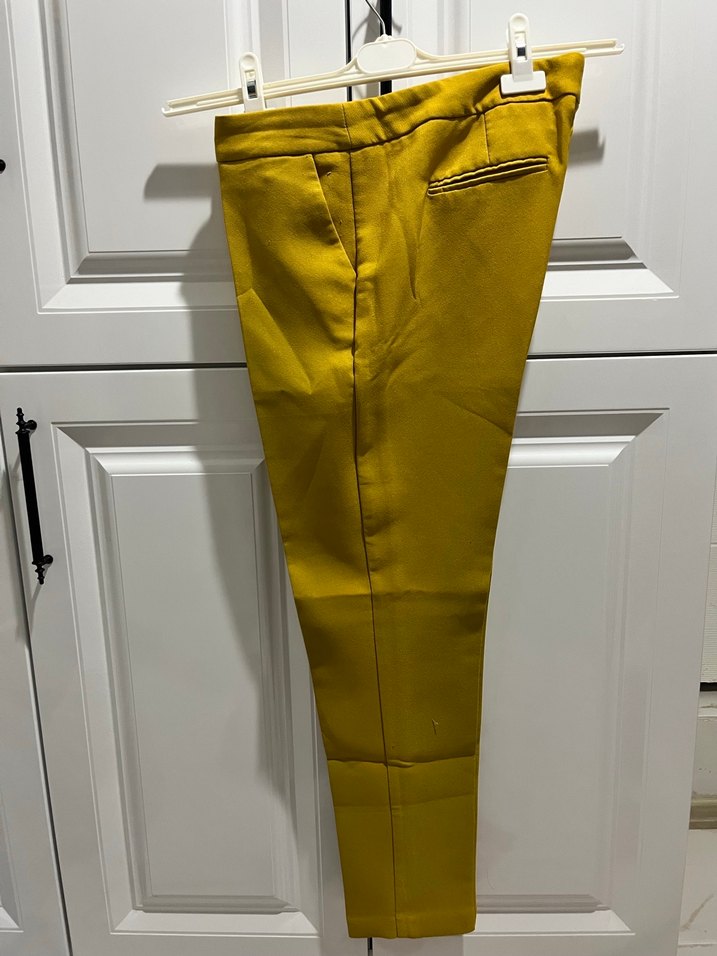 Sarı Midi Kumaş Kadın Pantolon - Görsel 2