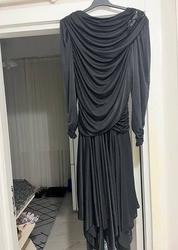 Vintage 
Siyah Uzun Kollu Drapeli Gotik Abiye Elbise - Görsel 5