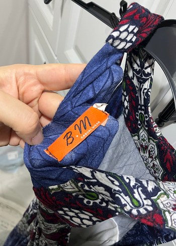 Desenli Drapeli Lacivert Uzun Bohem Elbise - Görsel 7