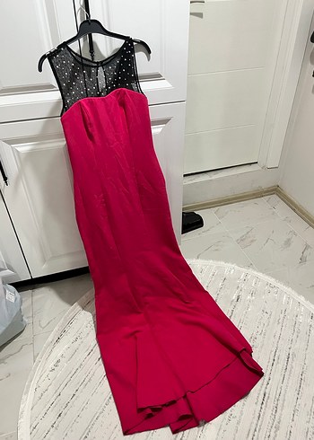 Pembe Drapeli Uzun Abiye Elbise - Görsel 6