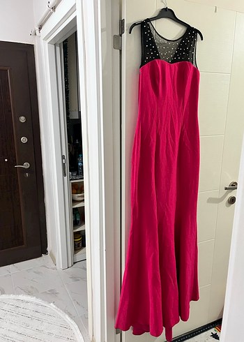 Pembe Drapeli Uzun Abiye Elbise - Görsel 4