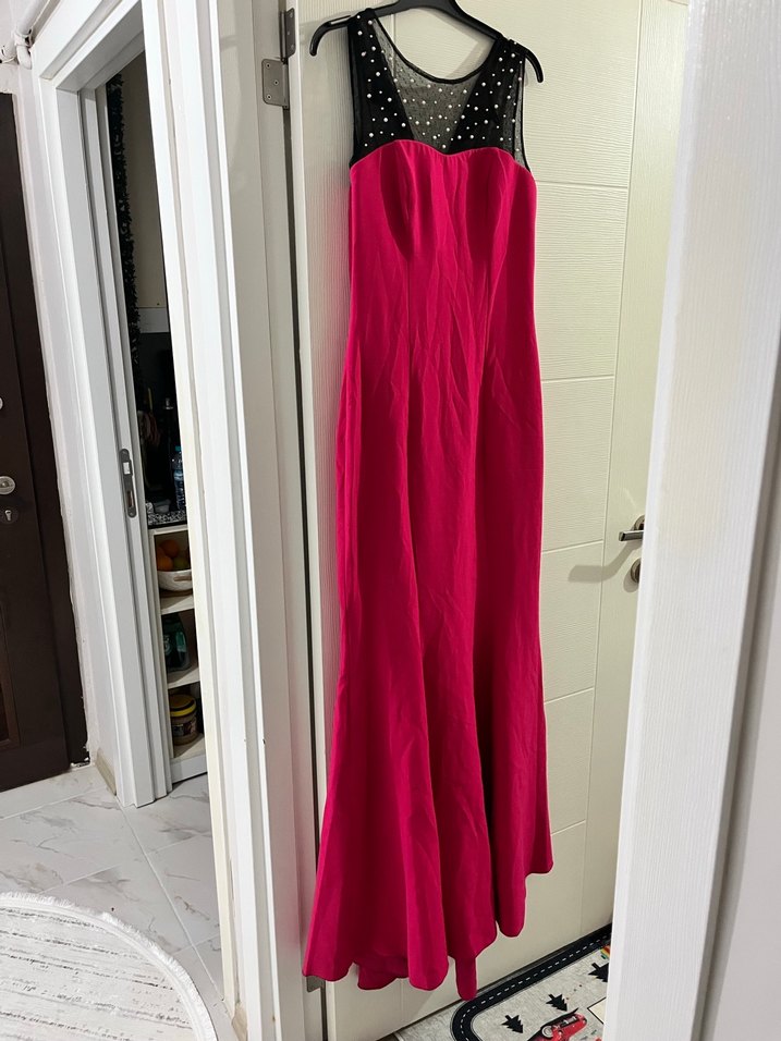 Pembe Drapeli Uzun Abiye Elbise - Görsel 2