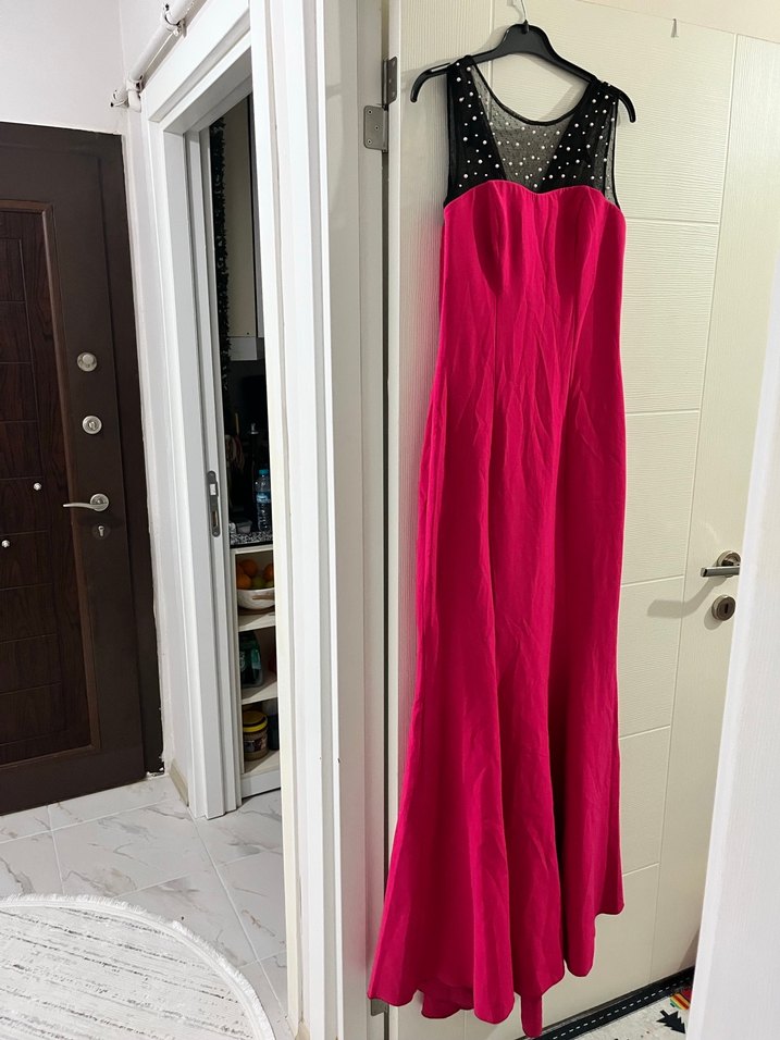 Pembe Drapeli Uzun Abiye Elbise - Görsel 4