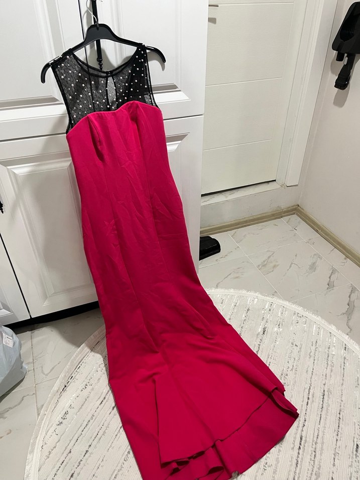 Pembe Drapeli Uzun Abiye Elbise - Görsel 5