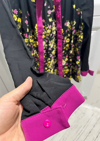 Mor Çiçek Desenli Bohem Kadın Bluz - Görsel 4