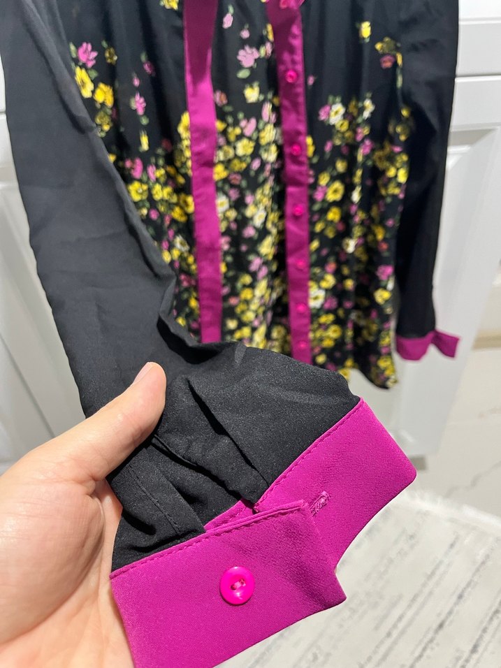 Mor Çiçek Desenli Bohem Kadın Bluz - Görsel 4