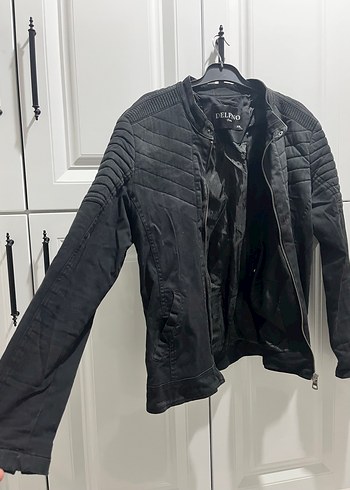 Kemerli Siyah Deri Biker Ceket - Görsel 4