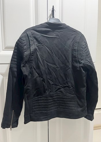 Kemerli Siyah Deri Biker Ceket - Görsel 8