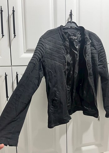 Kemerli Siyah Deri Biker Ceket - Görsel 3