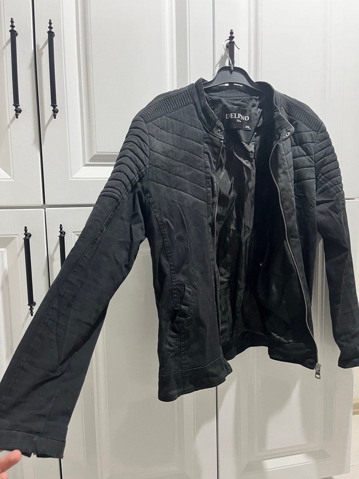 Kemerli Siyah Deri Biker Ceket - Görsel 3