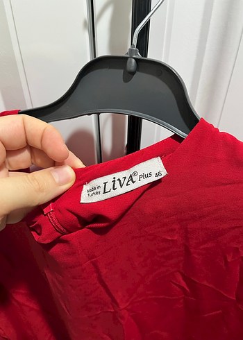 Kırmızı Uzun Kollu Salaş Midi Tunik - Görsel 6