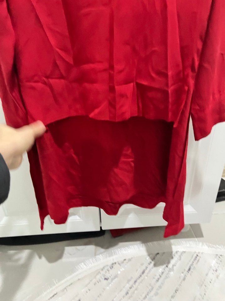 Kırmızı Uzun Kollu Salaş Midi Tunik - Görsel 4