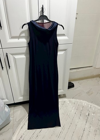 Siyah Uzun V Yaka Drapeli Kadın Elbise - Görsel 2