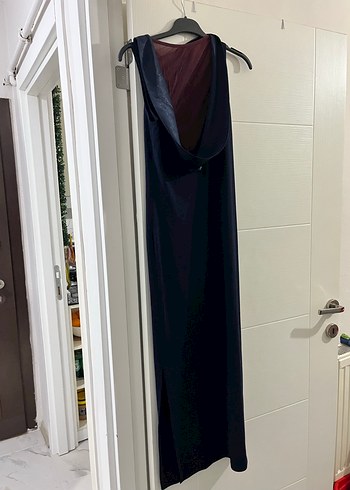 Siyah Uzun V Yaka Drapeli Kadın Elbise - Görsel 7