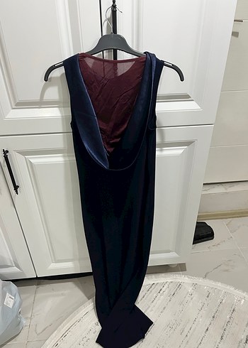 Siyah Uzun V Yaka Drapeli Kadın Elbise - Görsel 3