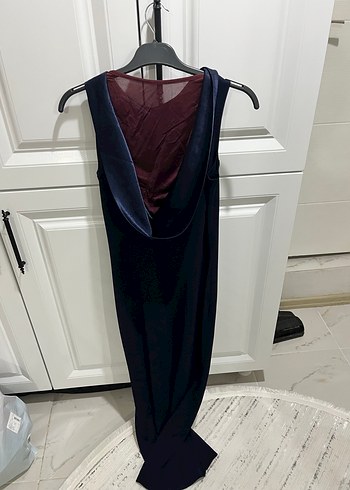 Siyah Uzun V Yaka Drapeli Kadın Elbise - Görsel 4