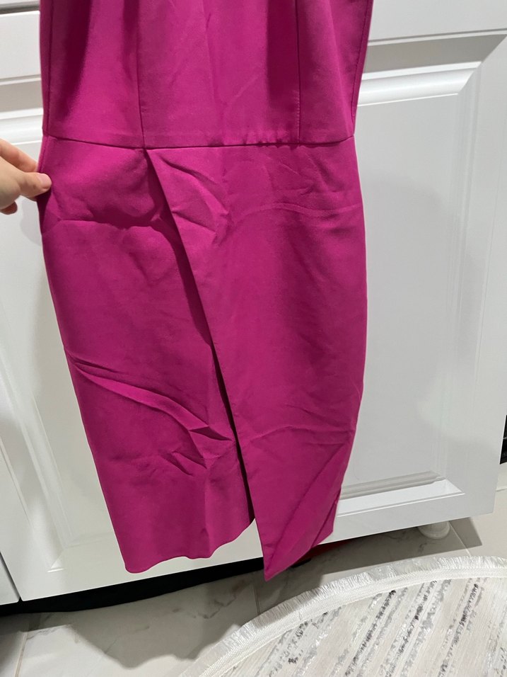 Kadın Pembe Uzun Yüksek Yakalı Elbise - Görsel 4