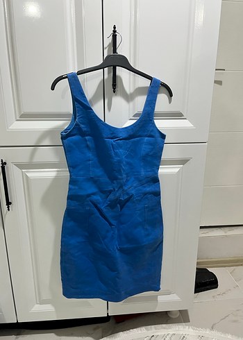 Mavi Denim V Yaka Mini Elbise - Görsel 2