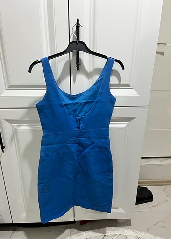 Mavi Denim V Yaka Mini Elbise - Görsel 3