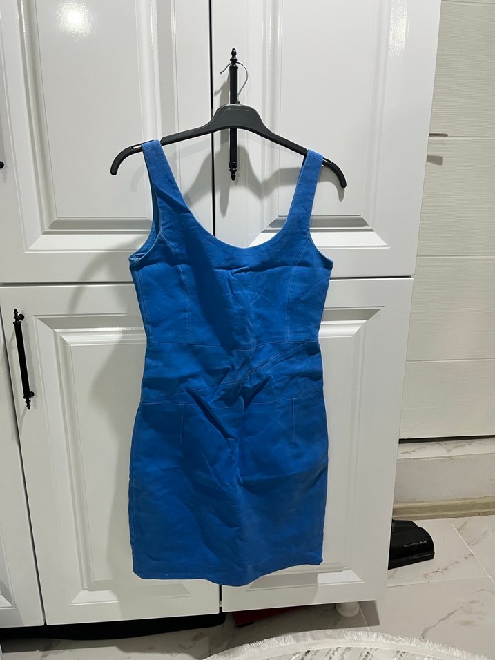 Mavi Denim V Yaka Mini Elbise - Görsel 2