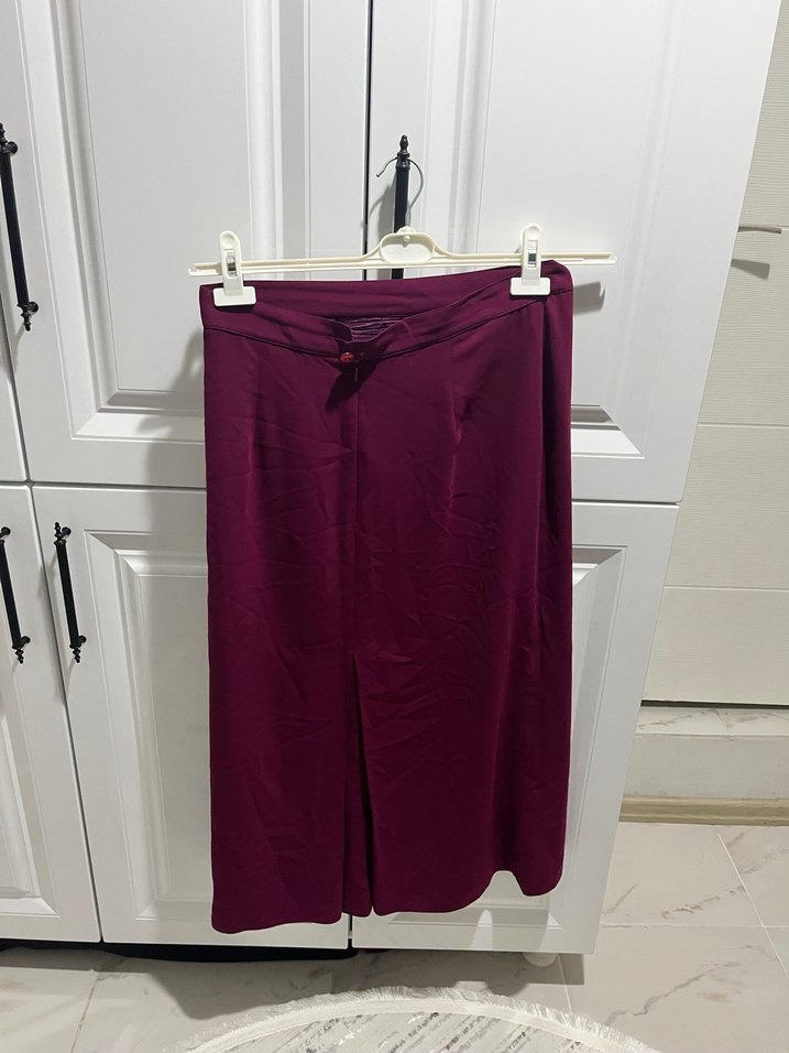 Bordo Uzun Drapeli Kadın Etek - Görsel 2