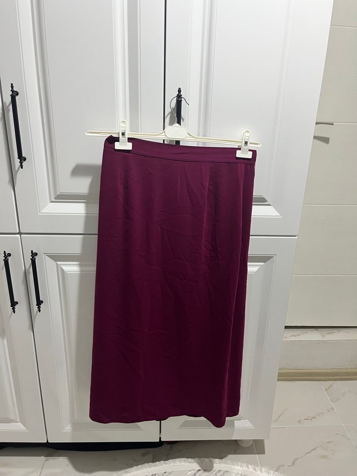 Bordo Uzun Drapeli Kadın Etek - Görsel 3